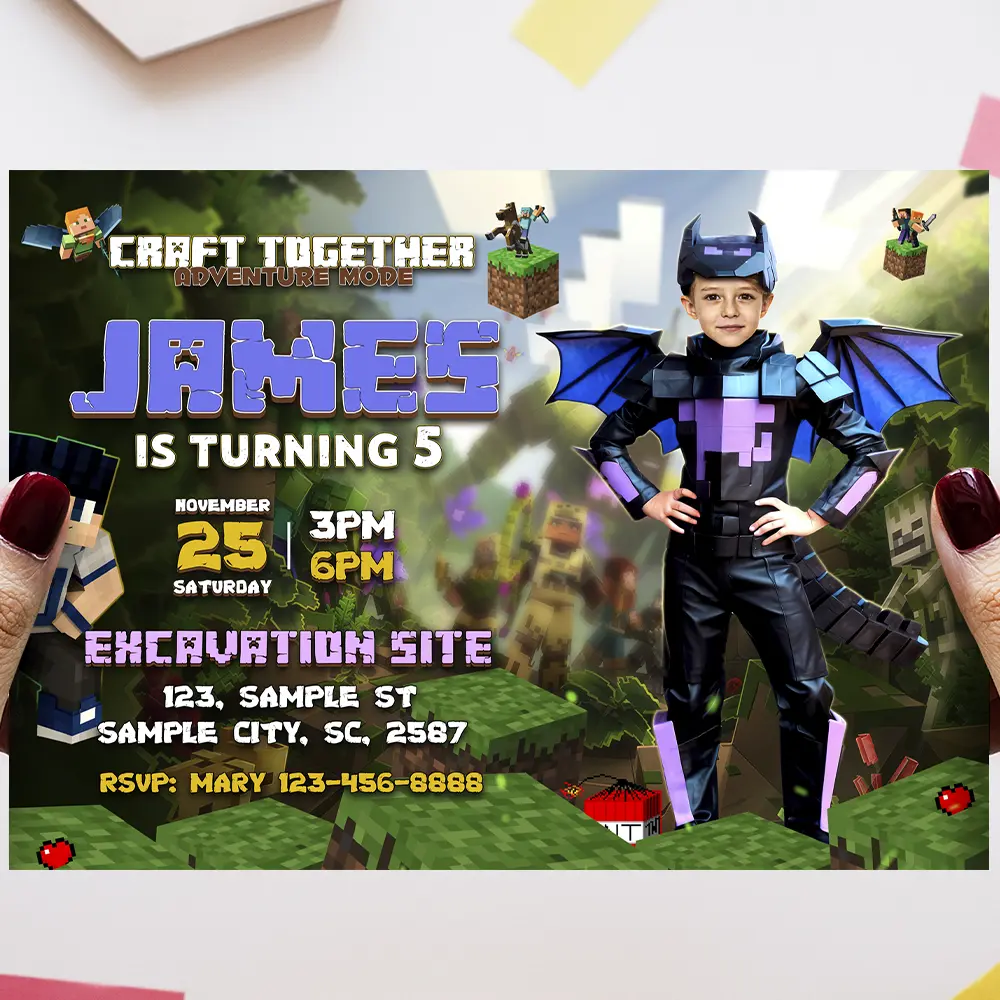 Minecraft Dragon Birthday Invitation | Custom Minecraft Party Photo Invite 2 Minecraft Dragon Birthday Invitation | Custom Minecraft Party Photo Invite