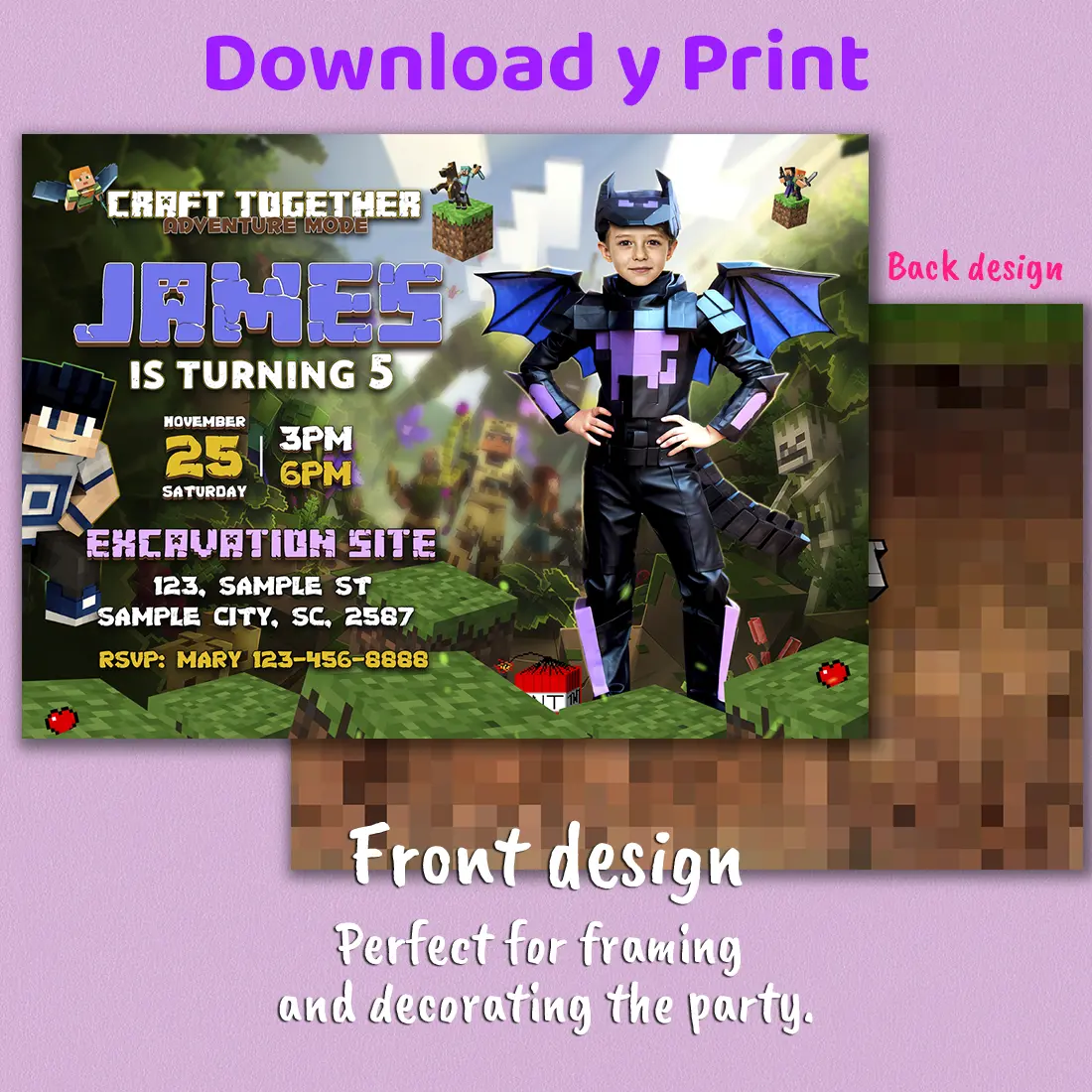 Minecraft Dragon Birthday Invitation | Custom Minecraft Party Photo Invite 3 Minecraft Dragon Birthday Invitation | Custom Minecraft Party Photo Invite
