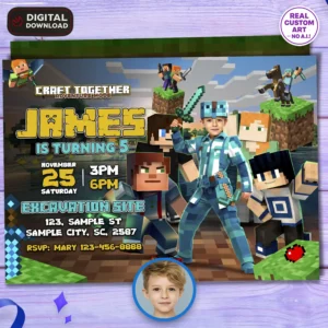 Minecraft Birthday Invitation | Custom Minecraft Party Photo Invite