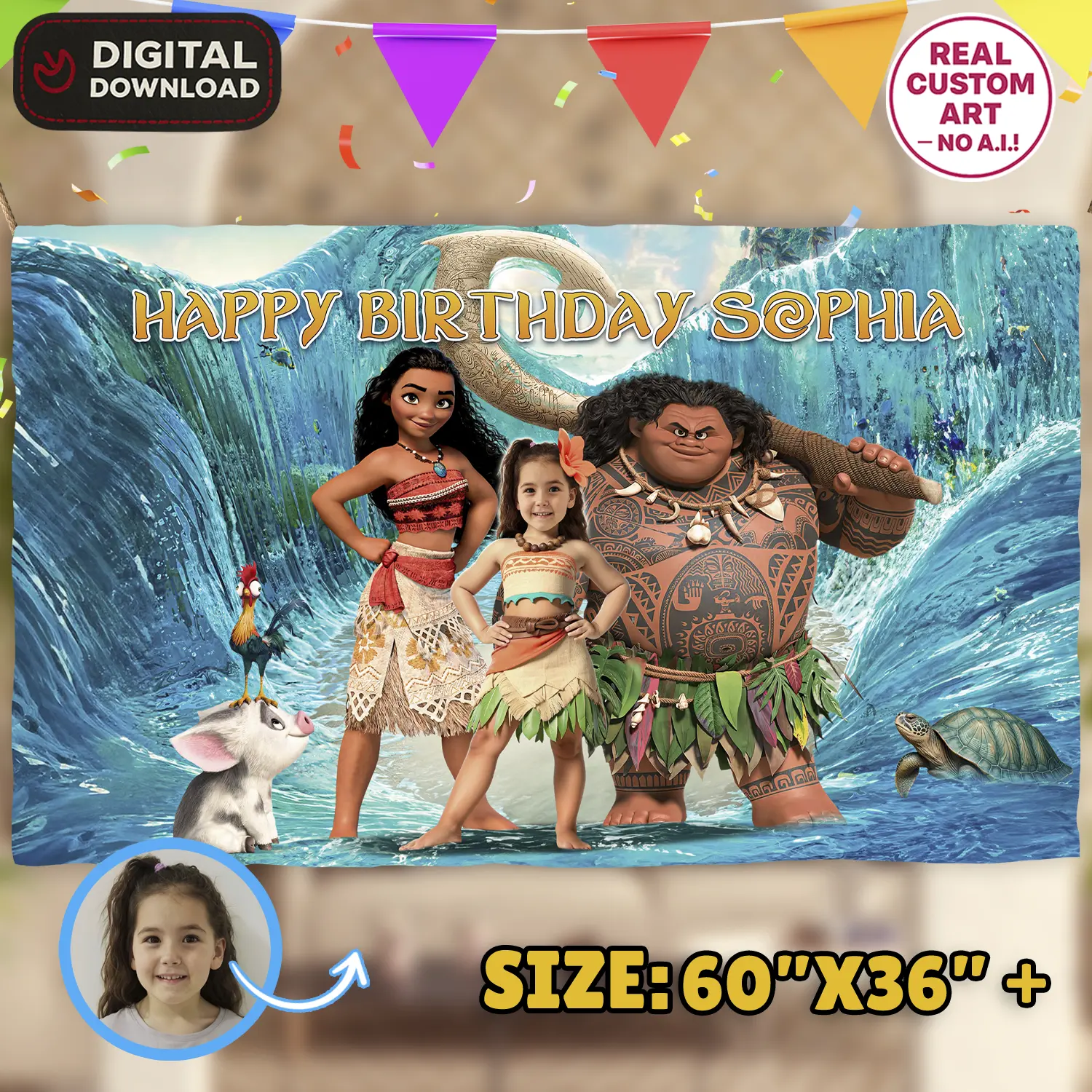 Moana Birthday Banner | Moana Party Decoration 1 Moana Birthday Banner | Moana Party Decoration
