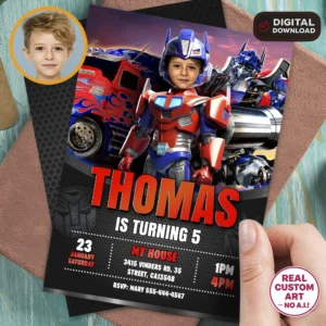 Optimus Prime Birthday Invitation | Transformers Photo Invitation