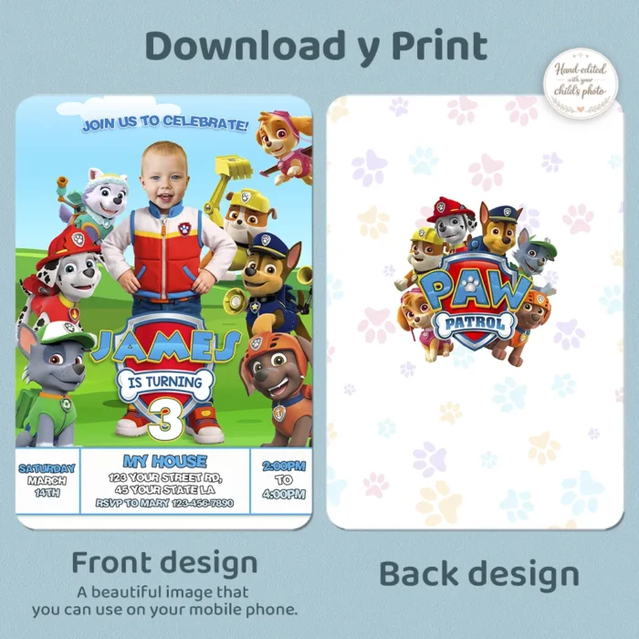 Paw Patrol Birthday Invitation | Paw Patrol Photo Invite