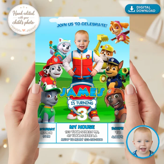 Paw Patrol Birthday Invitation | Paw Patrol Photo Invite