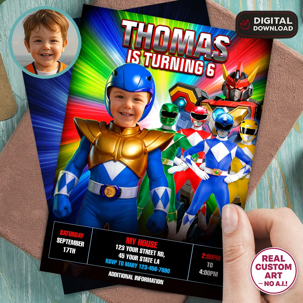 Power Rangers Invitation | Custom Power Rangers Birthday Invite 2 Power Rangers Invitation | Custom Power Rangers Birthday Invite