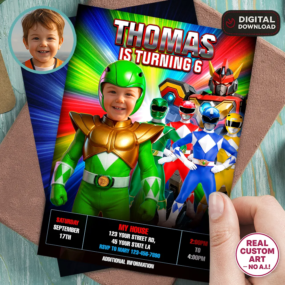 Power Rangers Invitation | Custom Power Rangers Birthday Invite 4 Power Rangers Invitation | Custom Power Rangers Birthday Invite