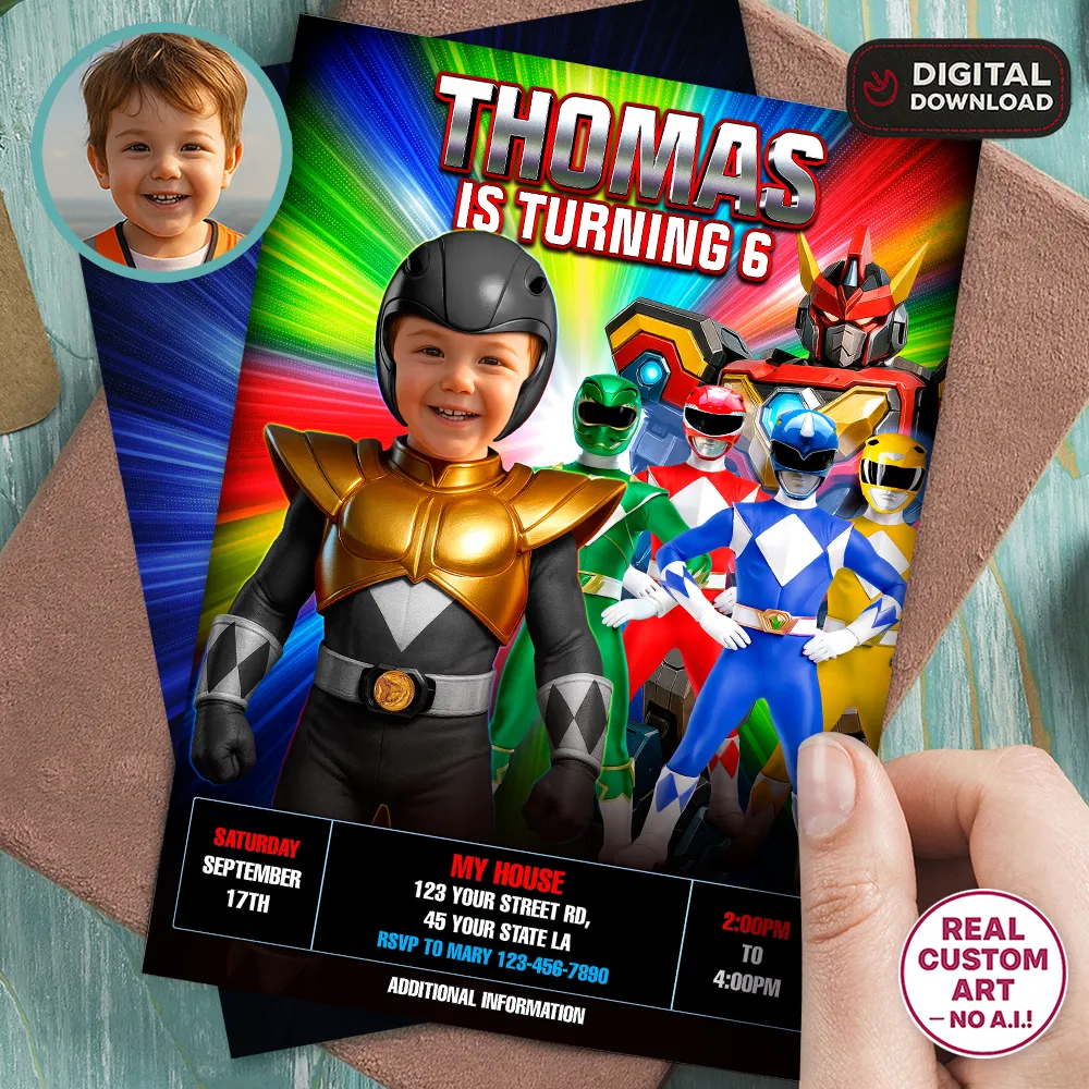 Power Rangers Invitation | Custom Power Rangers Birthday Invite 3 Power Rangers Invitation | Custom Power Rangers Birthday Invite
