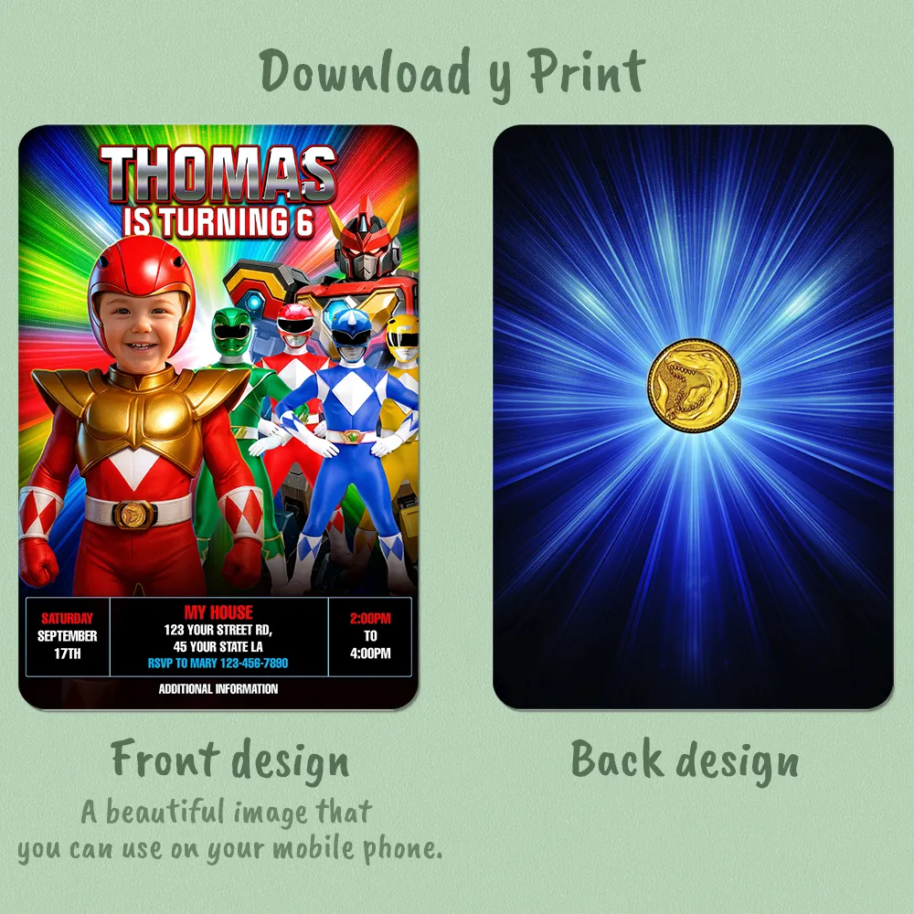 Power Rangers Invitation | Custom Power Rangers Birthday Invite 5 Power Rangers Invitation | Custom Power Rangers Birthday Invite