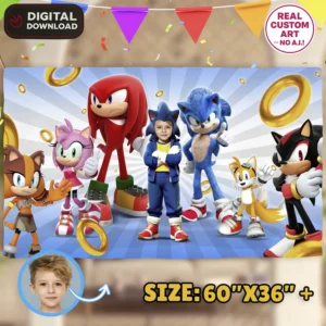 Sonic Birthday Banner with Photo | Personalized Sonic Party Decoration