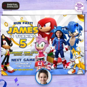Sonic the Hedgehog Birthday Invitation | Gamer Birthday Invitation