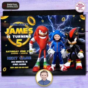 Sonic the Hedgehog Party Invitation | Gamer Birthday Invitation