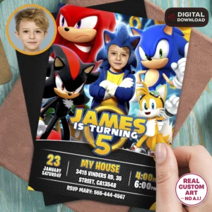 Sonic the Hedgehog Birthday Photo Invitation | Gamer Birthday Invitation