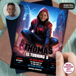 Miles Morales Party Invitation | Personalized Spiderman Photo Invite