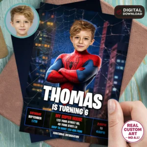 Custom Spiderman Party Invitation | Personalized Spiderman Photo Invite