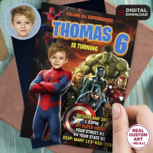 Custom Spiderman Birthday Invitation | Personalized Spiderman Photo Invite