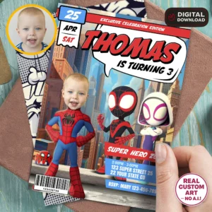 Spidey Birthday Invitation with Photo | Personalized Superhero Invitation