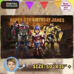 Optimus Prime Birthday Banner | Transformers Party Backdrop