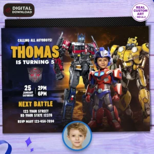 Optimus Prime Party Invitation | Transformers Birthday Invite