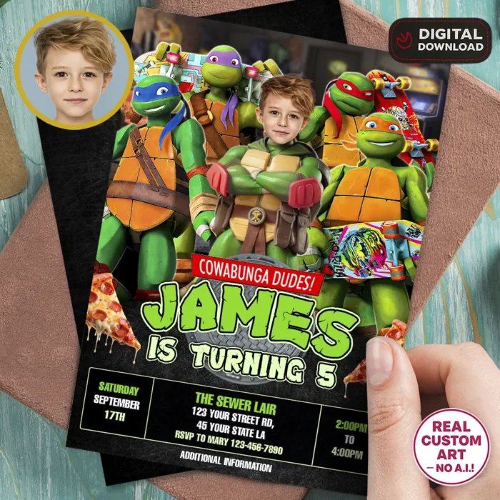 Ninja Turtles Birthday Invitation | Teenage Mutant Ninja Turtles Photo Invite 1 Ninja Turtles Birthday Invitation | Personalized Teenage Mutant Ninja Turtles Photo Invite