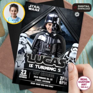 Darth Vader Birthday Invitation | Personalized Darth Vader Party Photo Invite