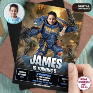 Ultramarine Birthday Photo Invite | Space Marine Party Invitation