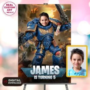 Ultramarine Photo Welcome Sign | Personalized Space Marine Birthday Poster