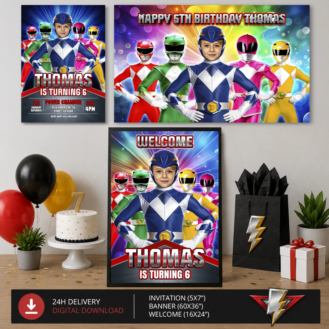 Power Rangers Party Bundle | Invitation, Banner and Welcome Sign 1 Power Rangers Party Bundle | Invitation, Banner and Welcome Sign