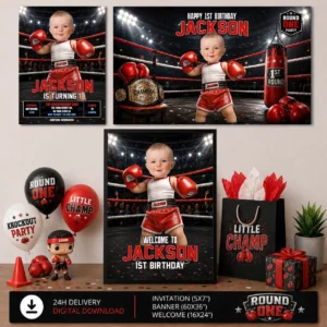 Round One Birthday Bundle | Invitation, Banner and Welcome Sign
