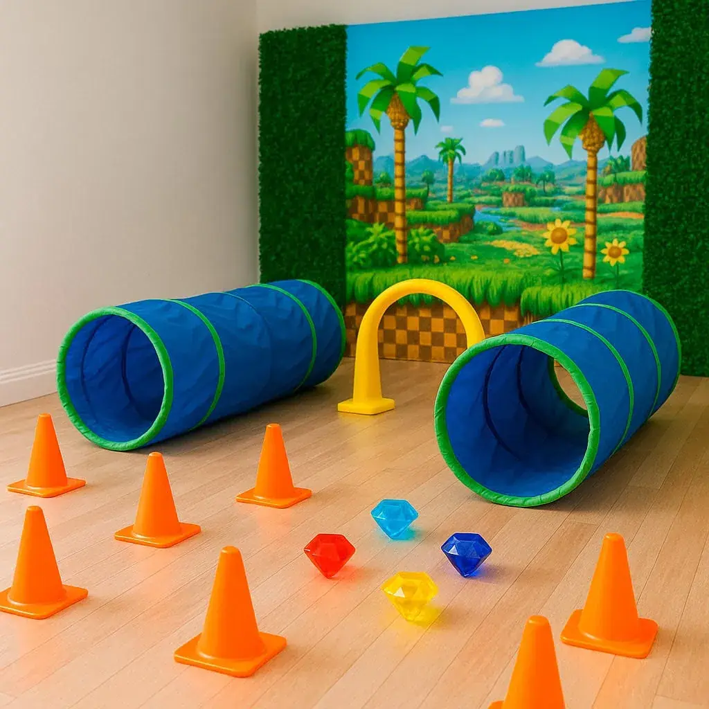 Sonic Relay Races: obstacle course with cones and tunnels