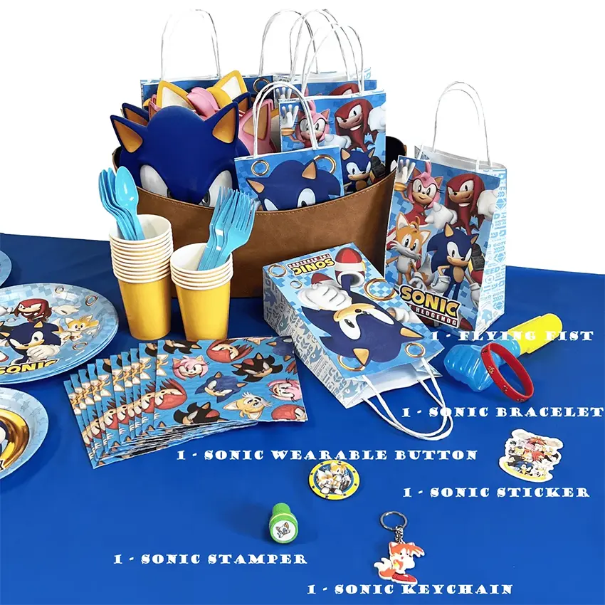 Sonic-themed favor bags with rings and blue accents