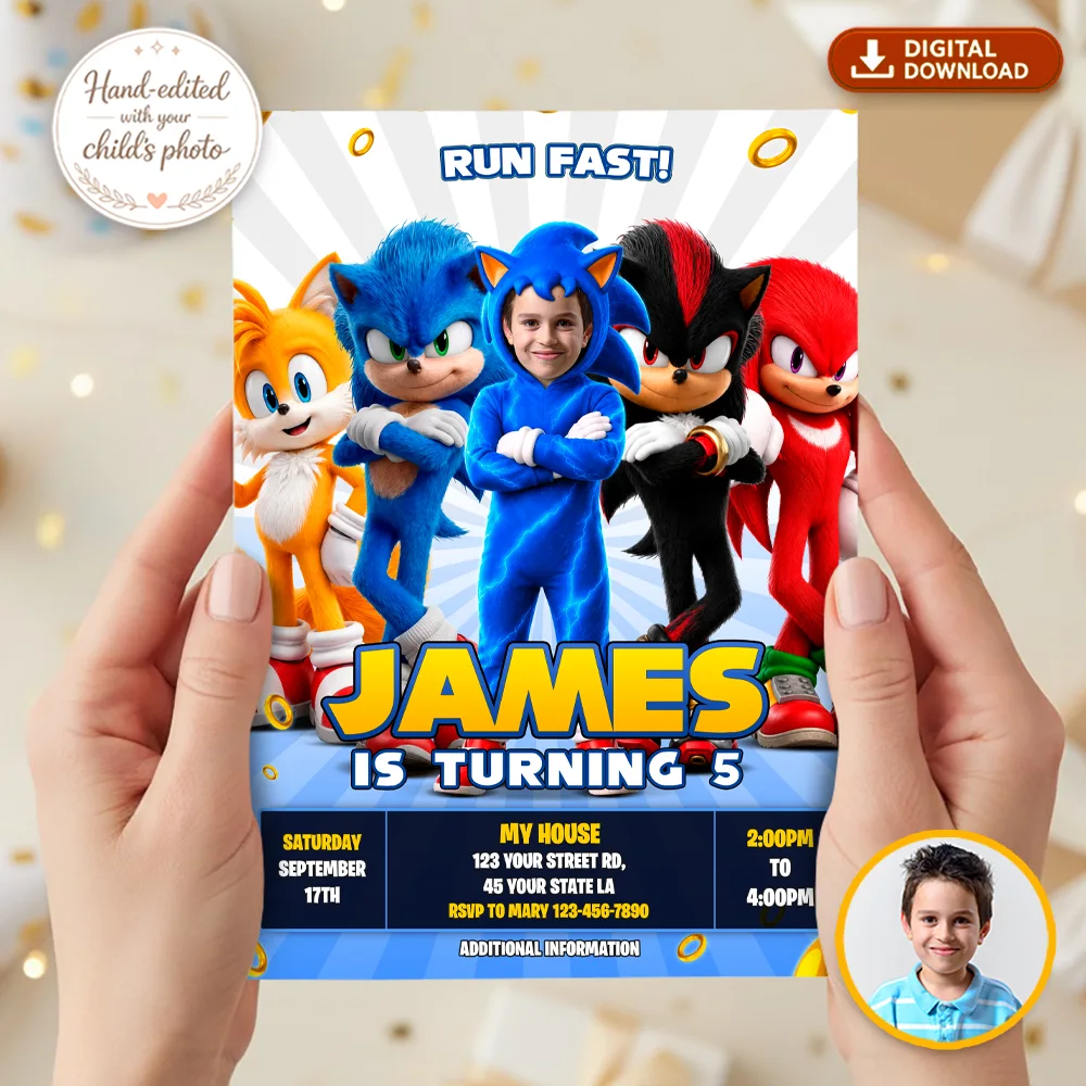 Custom Sonic Birthday Invitation | Sonic Birthday Invitation 2 Custom Sonic Photo Invitation | Sonic Birthday Invitation