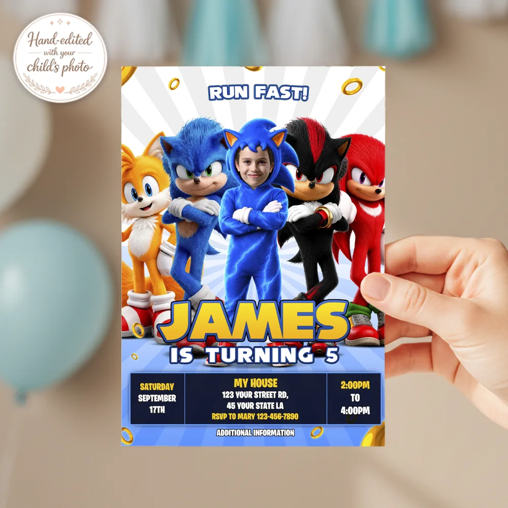 Custom Sonic Birthday Invitation | Sonic Birthday Invitation 3 Custom Sonic Photo Invitation | Sonic Birthday Invitation