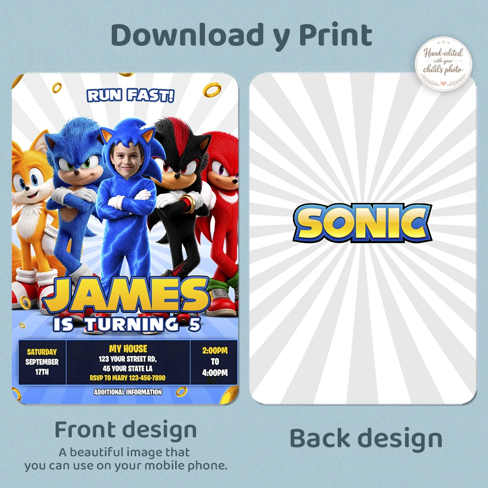 Custom Sonic Birthday Invitation | Sonic Birthday Invitation 4 Custom Sonic Photo Invitation | Sonic Birthday Invitation
