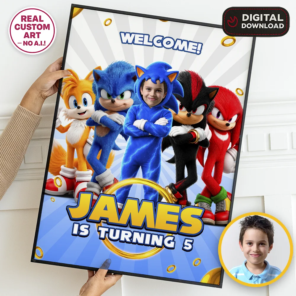 Custom Sonic Welcome Sign | Personalized Sonic Birthday Poster 1 Custom Sonic Welcome Sign | Personalized Sonic Birthhday Poster