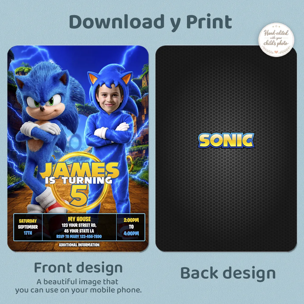Custom Sonic Photo Invitation | Sonic Birthday Invitation 3 Custom Sonic Party Invitation | Gamer Birthday Invitation