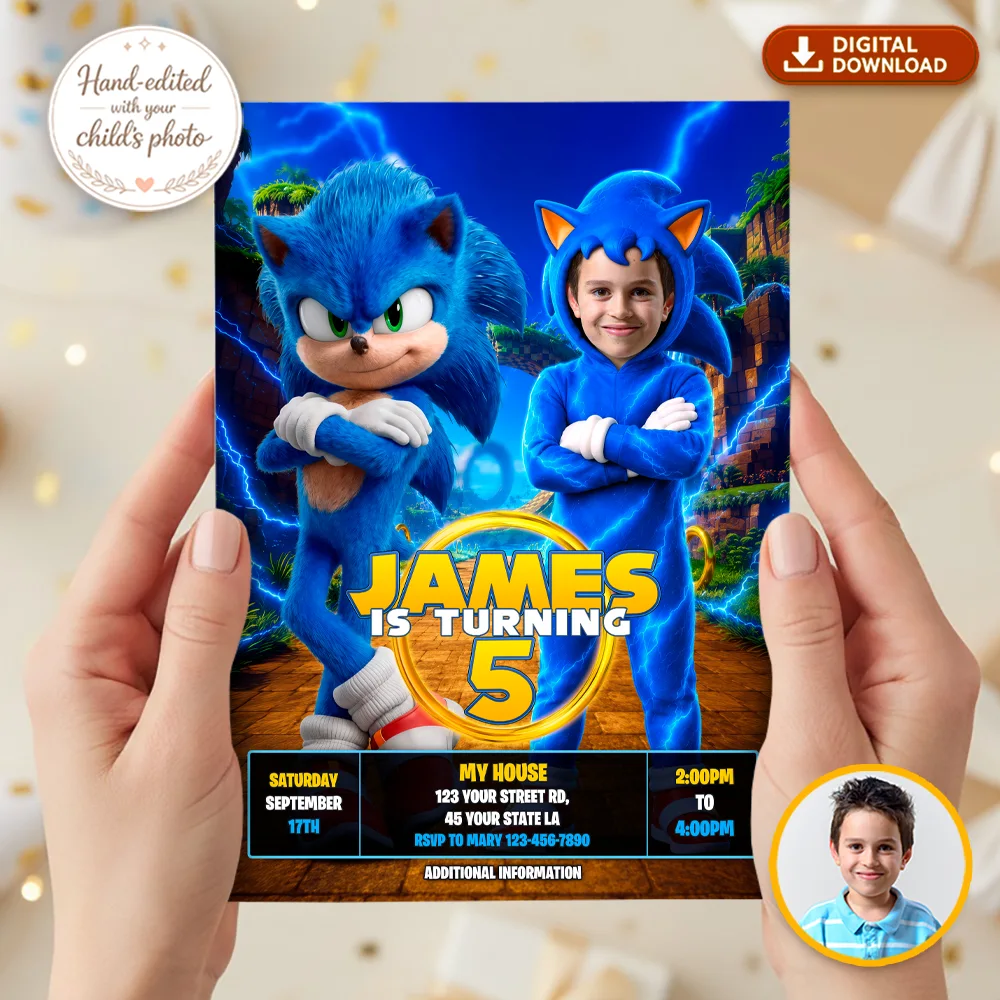 Custom Sonic Photo Invitation | Sonic Birthday Invitation 2 Custom Sonic Party Invitation | Gamer Birthday Invitation