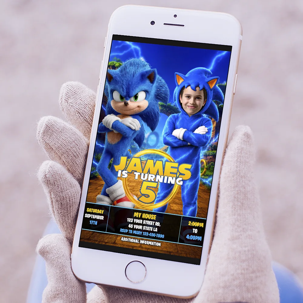 Custom Sonic Photo Invitation | Sonic Birthday Invitation 4 Custom Sonic Party Invitation | Gamer Birthday Invitation