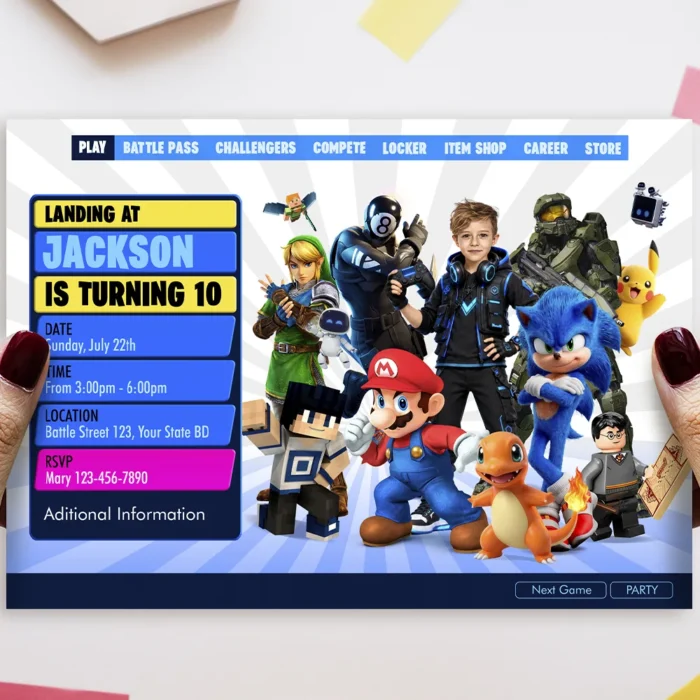 Custom Gamer Party Invite | Video Game Birthday Invitation