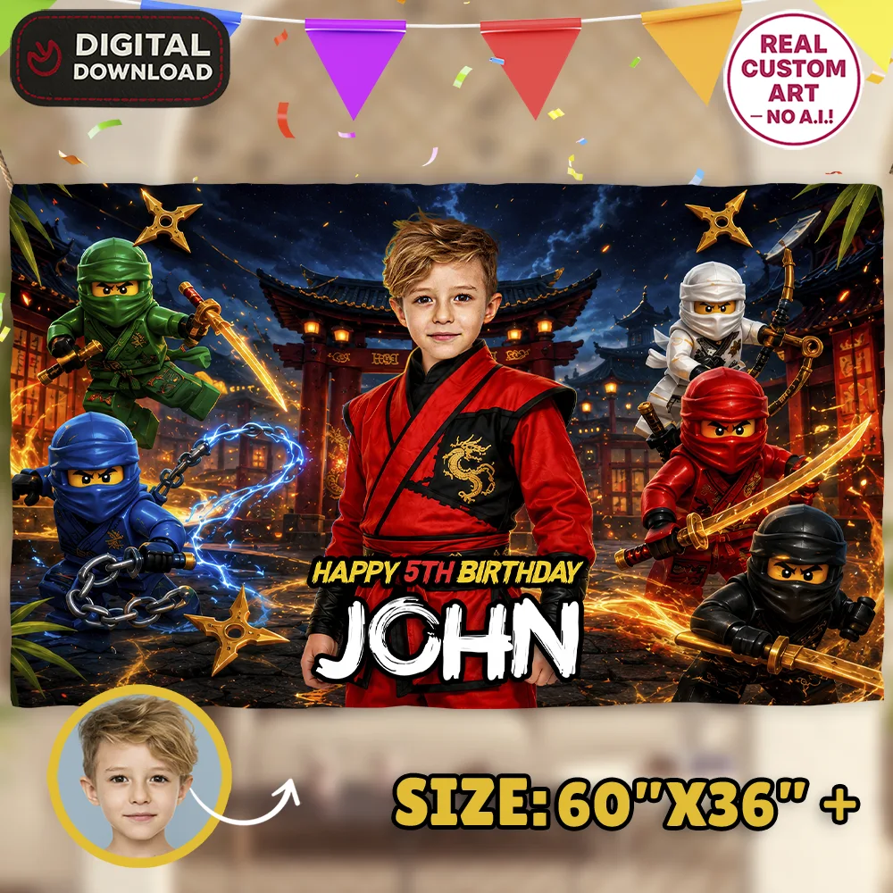 Lego Ninjago Party Banner | LEGO Ninjago Birthday Decoration 1 Lego Ninjago Party Banner | LEGO Ninjago Birthday Decoration
