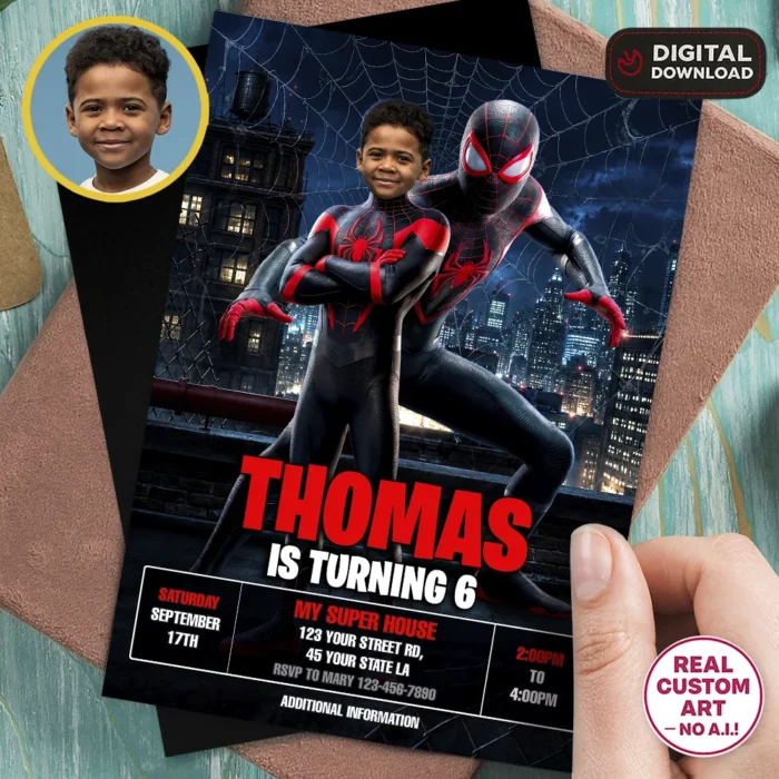 Miles Morales Birthday Invite | Spiderman Party Invitation 1 Miles Morales Birthday Invite | Spiderman Party Invite