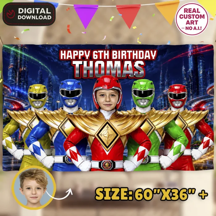 Custom Power Rangers Banner | Golden Armor Power Rangers Decoration 1 Custom Power Rangers Banner | Power Rangers Birthday Deco