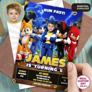Custom Sonic Party Invite | Sonic Birthday Photo Invitation
