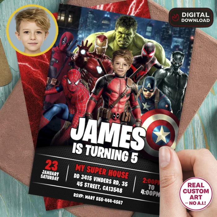 Custom Deadpool Party Invitation | Deadpool Birthday Invite 1 Custom Deadpool Party Invitation | Deadpool Birthday Invite