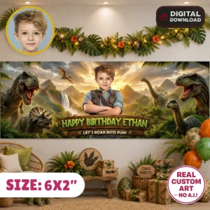 Dinosaur Birthday Banner | Dinosaur Birthday Backdrop 6×2