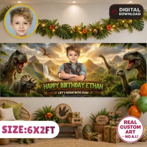 Dinosaur Birthday Banner | Dinosaur Birthday Backdrop 6×2