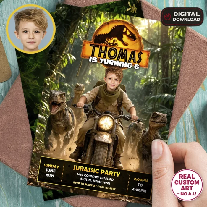 Epic Dinosaur Party Invitation | Custom Dinosaur Photo Invite 1 Epic Dinosaur Party Invitation | Custom Dinosaur Photo Invite