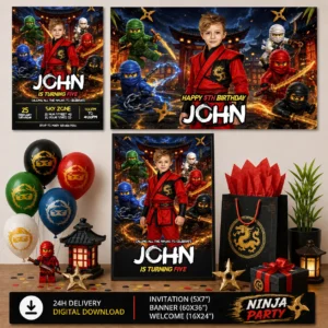 Ninjago Birthday Party Bundle | Invitation, Banner and Welcome Sign