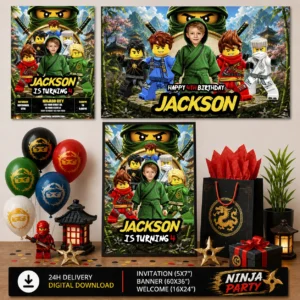 Lloyd Ninjago Birthday Bundle | Invitation, Banner and Welcome Sign