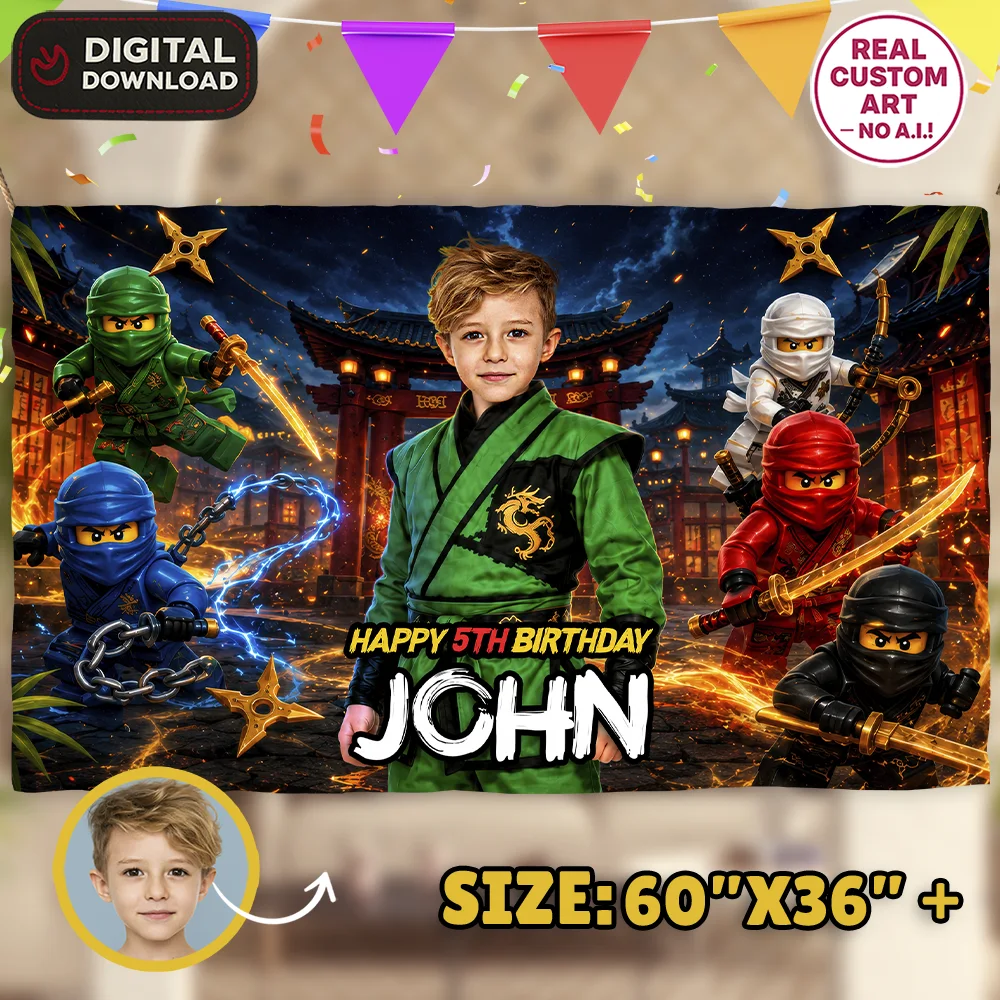 Lego Ninjago Party Banner | LEGO Ninjago Birthday Decoration 2 Lego Ninjago Party Banner | LEGO Ninjago Birthday Decoration