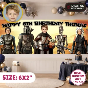 Mandalorian and Grogu Party Banner | Star Wars Party Backdrop 6x2