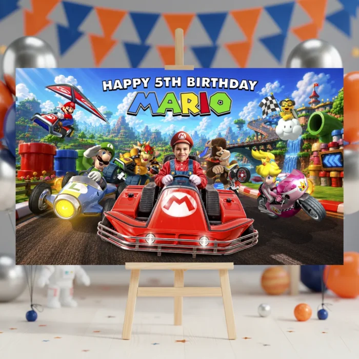 Mario Kart Birthday Banner | Custom Mario Kart Backdrop